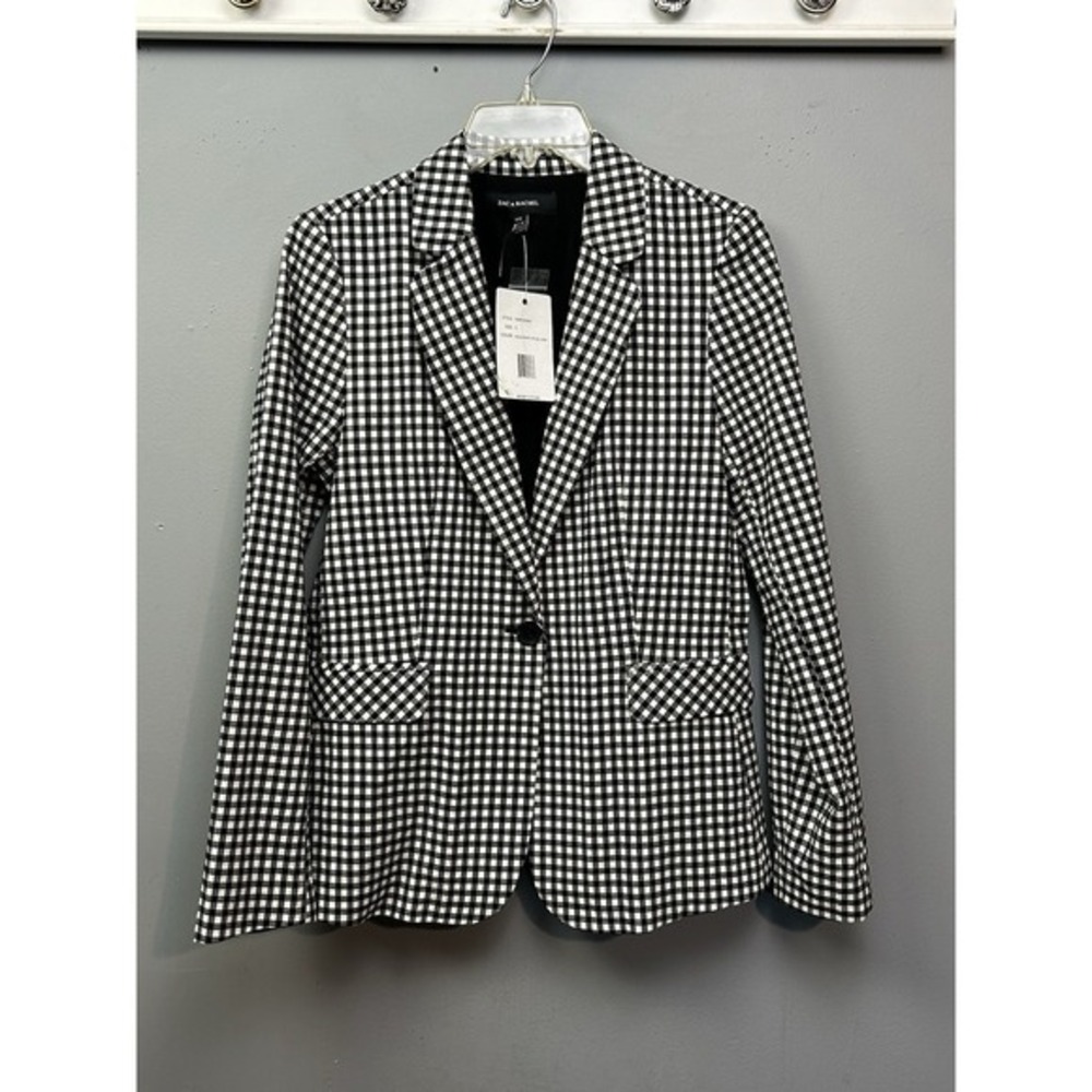 Zac & Rachel Plaid Blazer Womens Small Black White Preppy Academia Pockets NEW